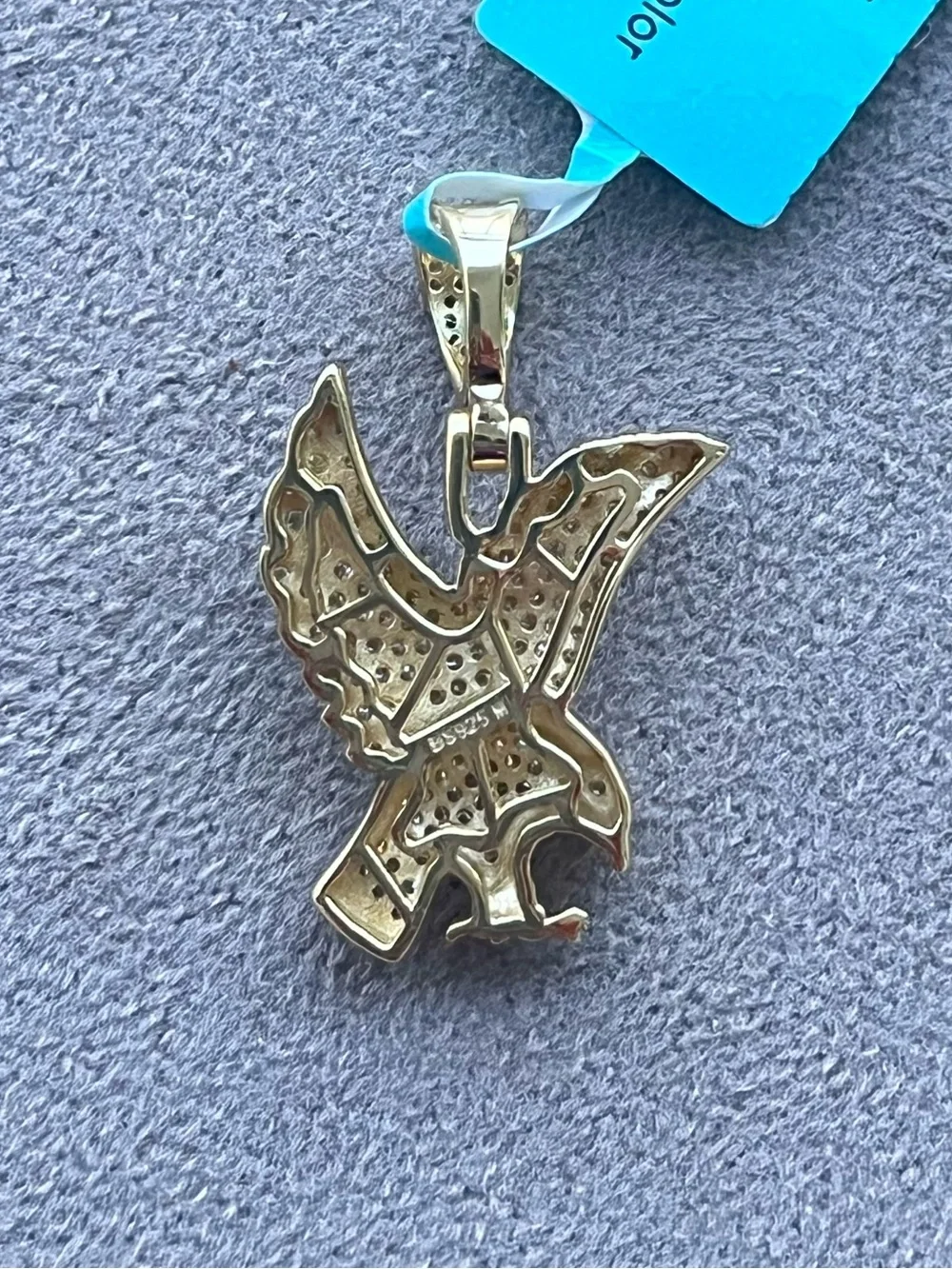 Gold Over Sterling Silver Moissanite Pave Eagle Pendant